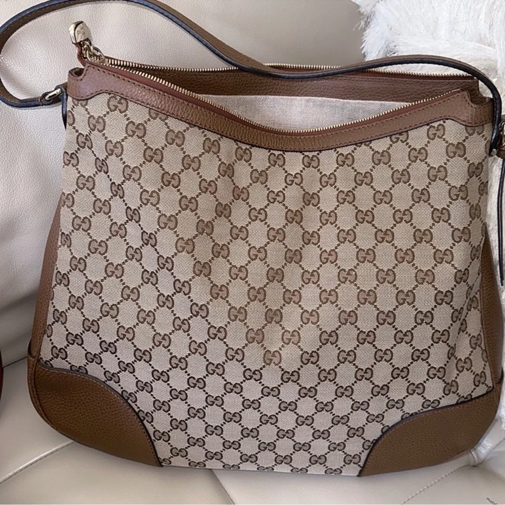Gucci Tan and Brown Monogram Shoulder Bag